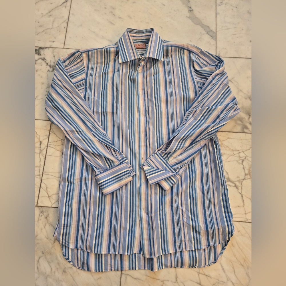 Thomas Pink Blue and White Striped Dress Shirt